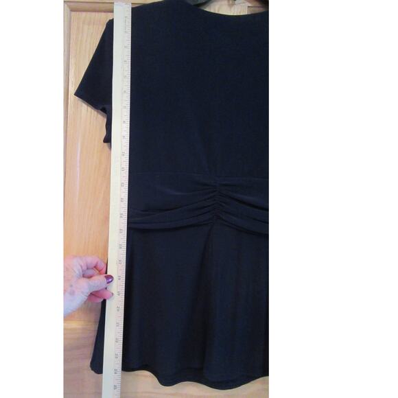 R & M Richards Pants Suit Navy Blue Short Sleeve Rusche'd Embellished Womens 12P - Picture 6 of 14